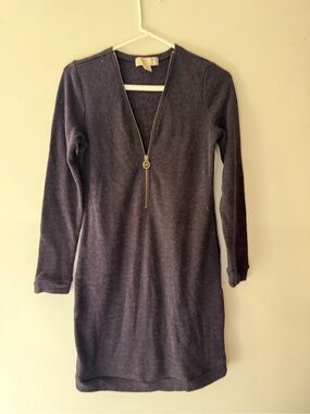 MICHAEL Michael Kors Purple Charcoal Long-Sleeve Zip-Front Knit Dress Size small